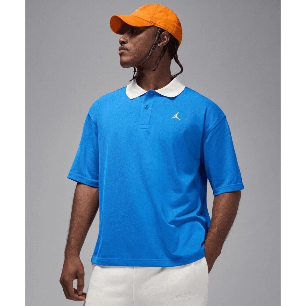 NWT Jordan Men's Brooklyn Polo Shirt Blue White IB1041-459 Size Large